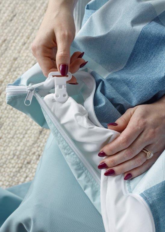 Blue check waterproof quilt cover set with  clip and zip